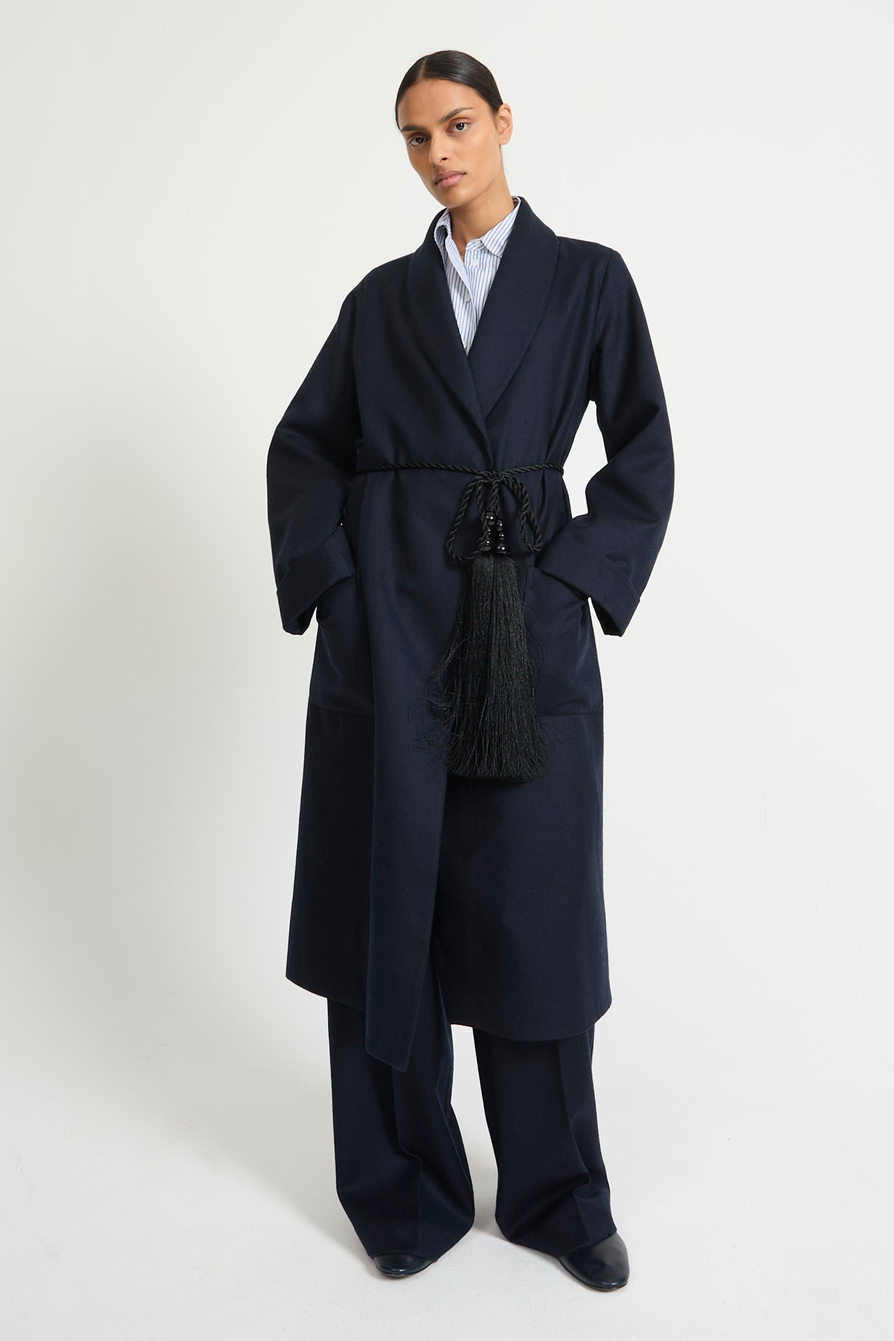 Long blue wool dressing gown coat - Laurence Bras