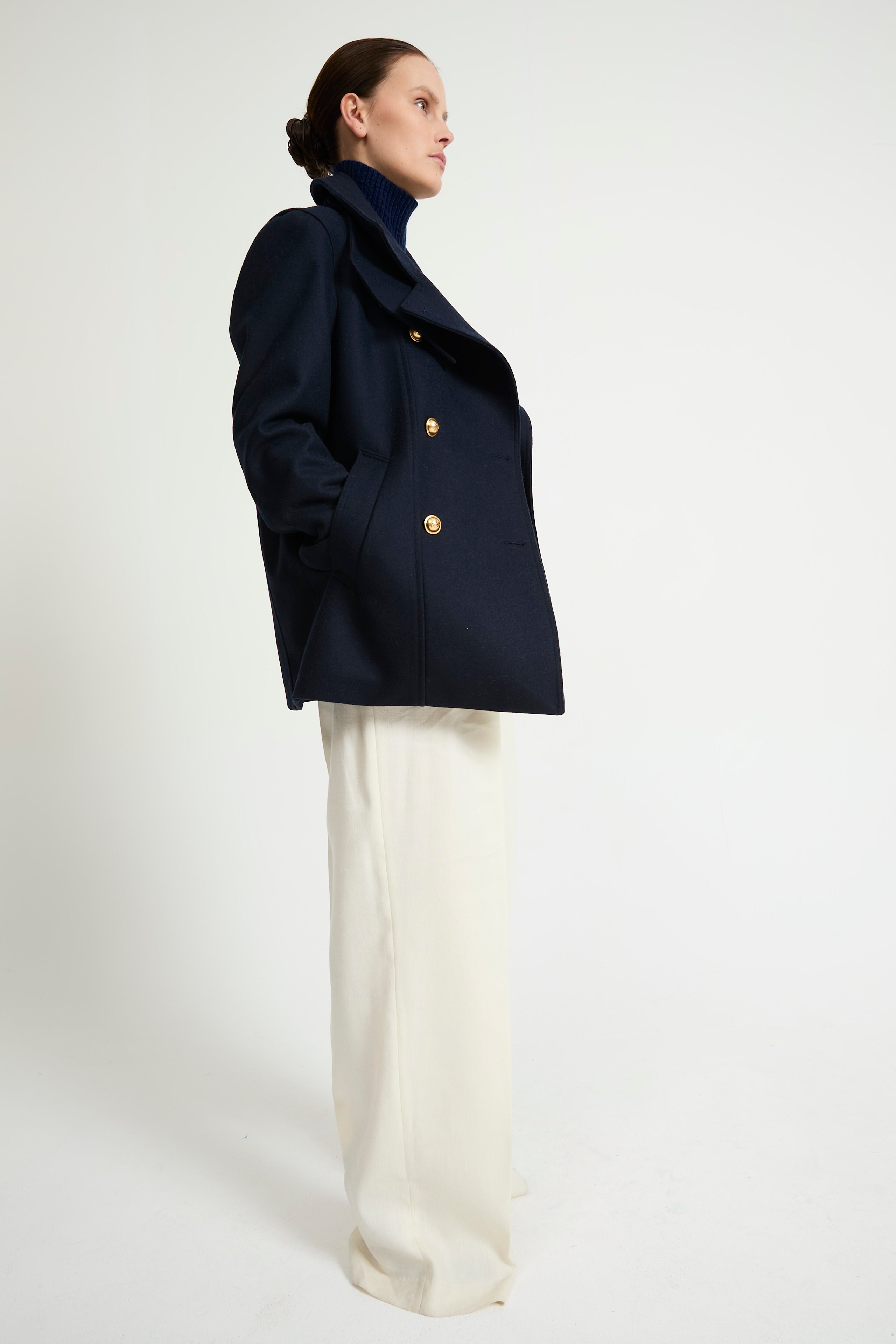 Artemis navy blue wool jacket with gold buttons - Laurence Bras